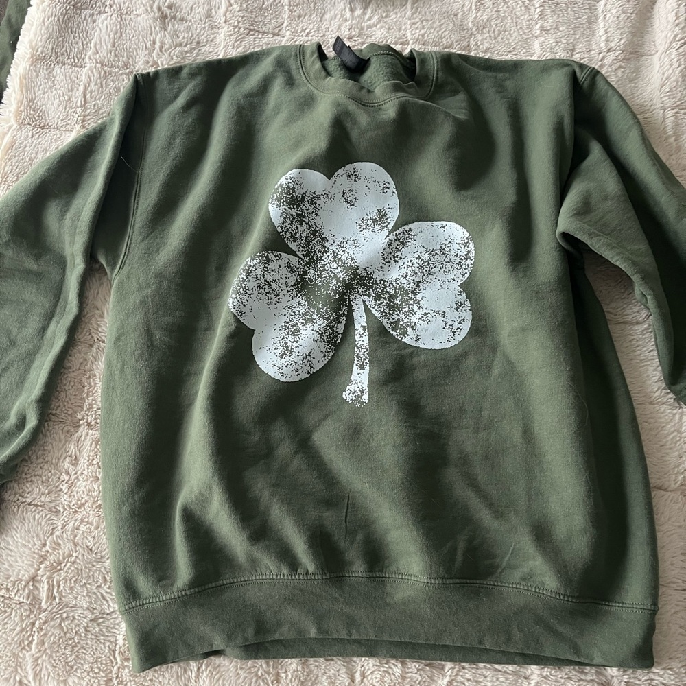 Green Sweatshirt with Shamrock Design